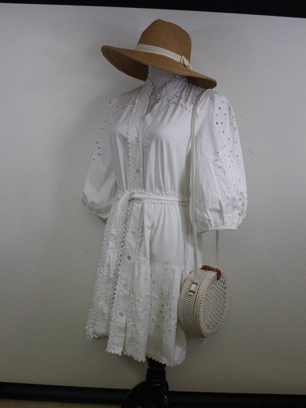 Christian Lacroix White Eyelet Tie Waist Dress NWT XS Romantic Boho